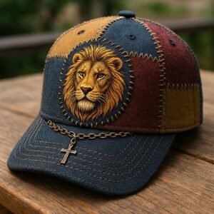 LION EMBROIDERED PATCHWORK BASEBELL CAP