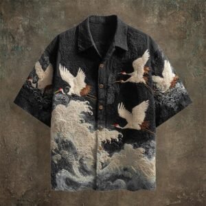 JAPANESE CRANE PRINT HAWAIIAN SHIRT
