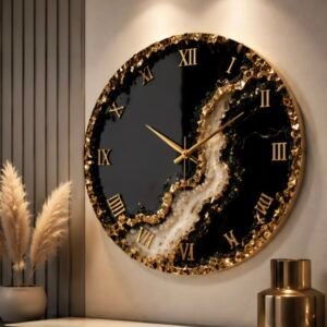 LUXURY BLACK MARBLE RESIN WALL CLOCK