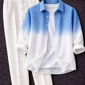 MEN'S BLUE & WHITE OMBRE CASUAL SHIRT