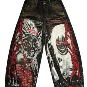 ANIME GRAPHIC PRINT WIDE-LEG DENIM JEANS